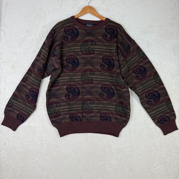 Vtg Marc Shale XL100% Pure New Wool Sweater Fishermancore Paisley Grandpacore - Picture 1 of 7